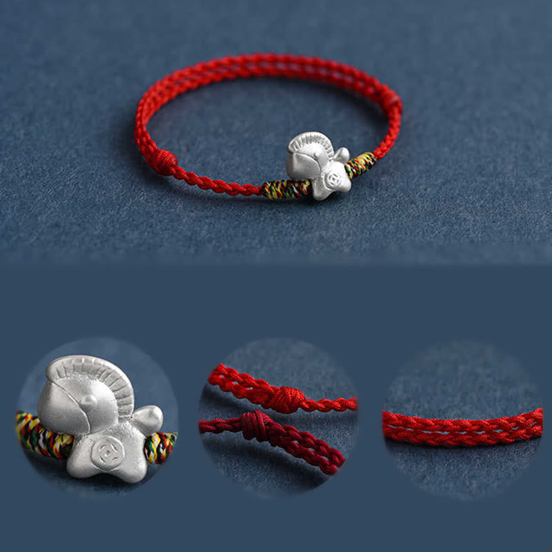 Buddha Stones Year of the Horse 999 Sterling Silver Luck String Braided Bracelet Anklet