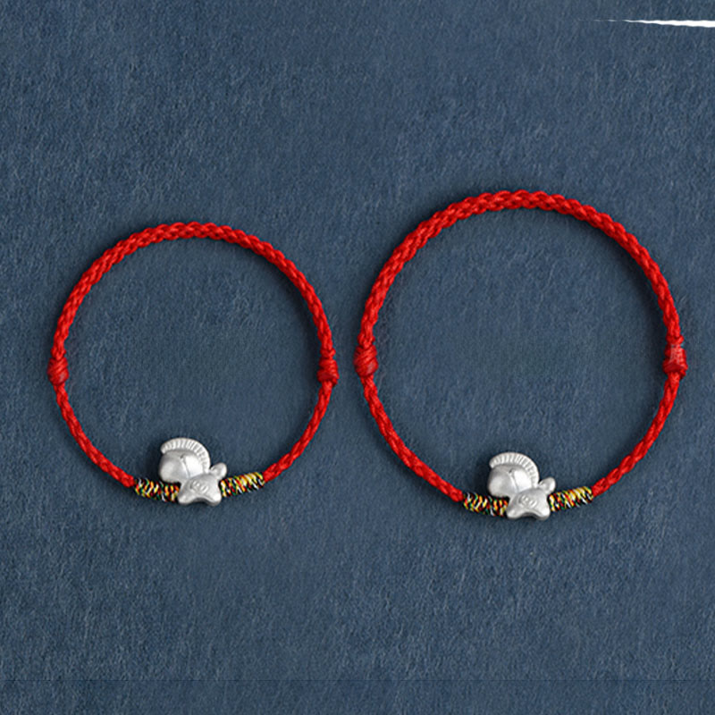 Buddha Stones Year of the Horse 999 Sterling Silver Luck String Braided Bracelet Anklet