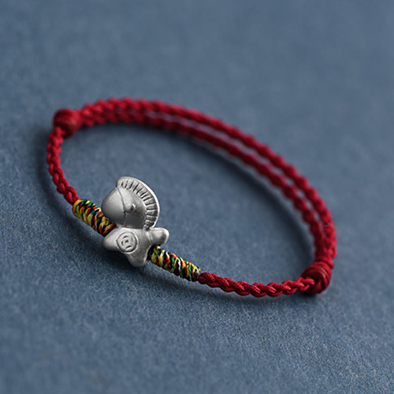 Buddha Stones Year of the Horse 999 Sterling Silver Luck String Braided Bracelet Anklet
