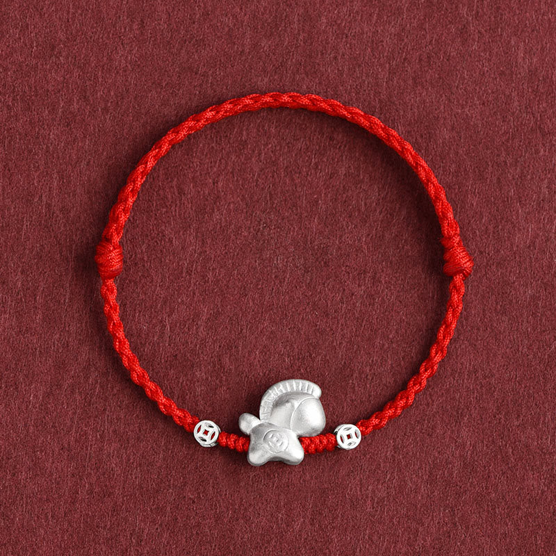 Buddha Stones Year of the Horse 999 Sterling Silver Copper Coins Luck Rope Braided Bracelet Anklet