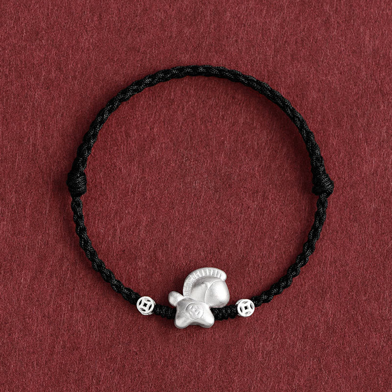 Buddha Stones Year of the Horse 999 Sterling Silver Copper Coins Luck Rope Braided Bracelet Anklet