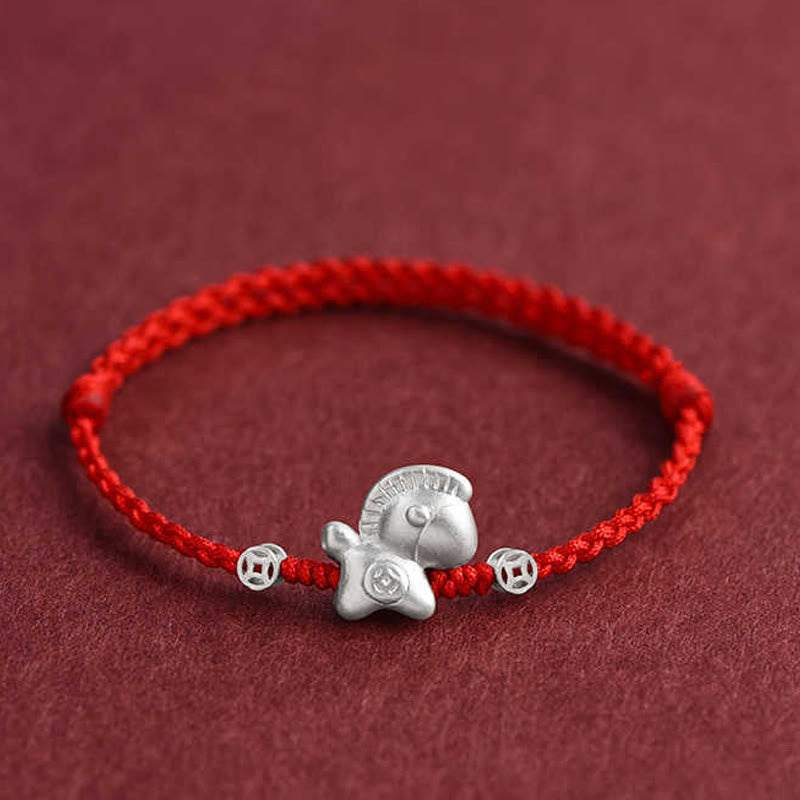 Buddha Stones Year of the Horse 999 Sterling Silver Copper Coins Luck Rope Braided Bracelet Anklet