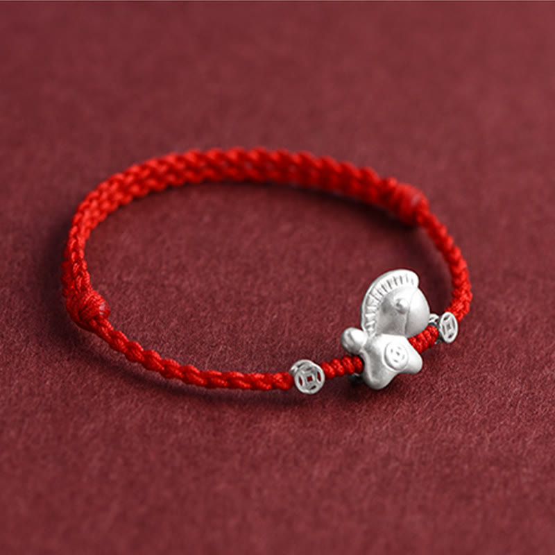 Buddha Stones Year of the Horse 999 Sterling Silver Copper Coins Luck Rope Braided Bracelet Anklet