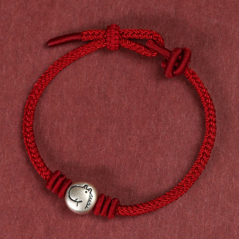 Buddha Stones Year of the Horse 999 Sterling Silver Red String Braided Connection Bracelet