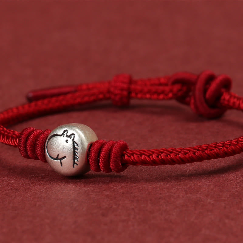 Buddha Stones Year of the Horse 999 Sterling Silver Red String Braided Connection Bracelet