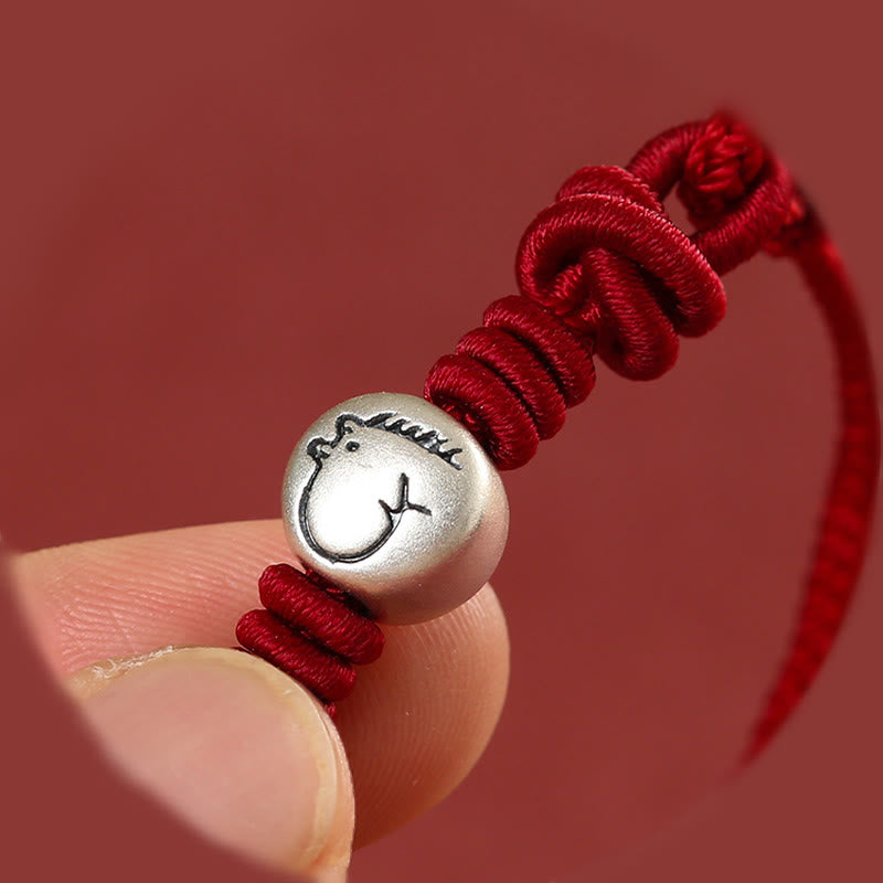 Buddha Stones Year of the Horse 999 Sterling Silver Red String Braided Connection Bracelet