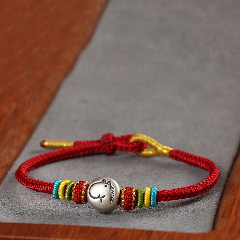Buddha Stones Year of the Horse 999 Sterling Silver Red String Braided Faith Bracelet