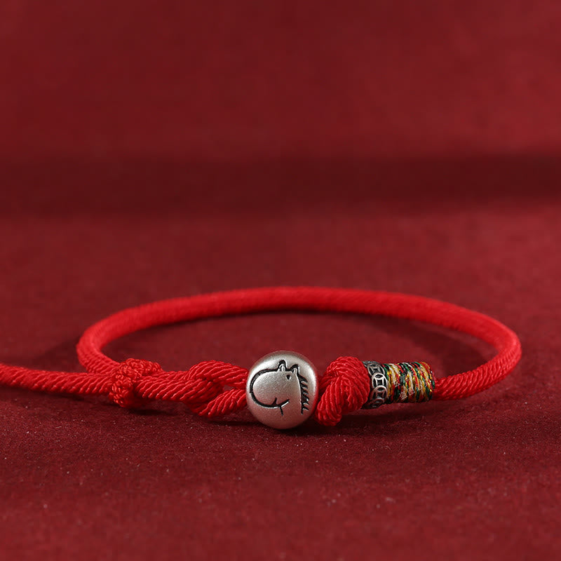Buddha Stones Year of the Horse 999 Sterling Silver Copper Coins Rope Braided Protection Bracelet