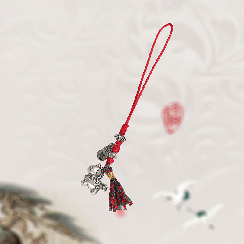 Buddha Stones Year of the Horse 999 Sterling Silver Good Luck Copper Coins Phone Hanging Decoration