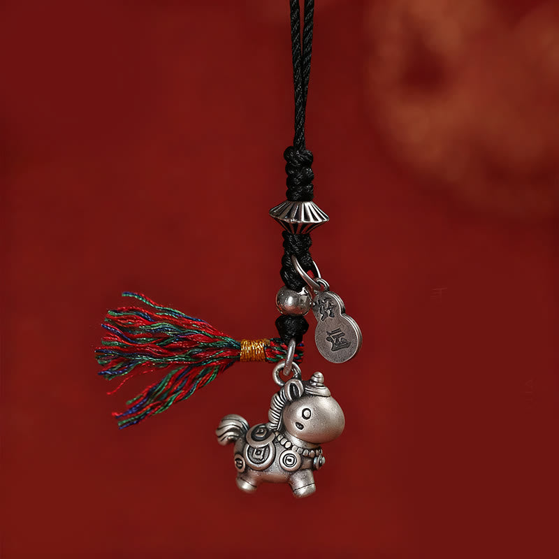 Buddha Stones Year of the Horse 999 Sterling Silver Good Luck Copper Coins Phone Hanging Decoration