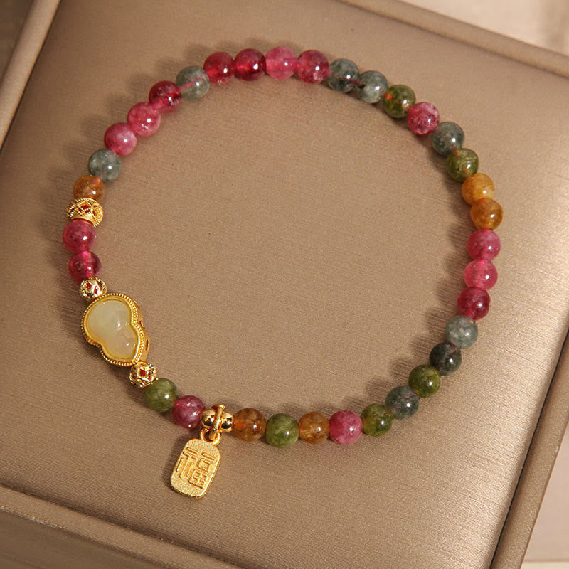 Buddha Stones Tourmaline Colorful Stone Fu Character Positive Bracelet