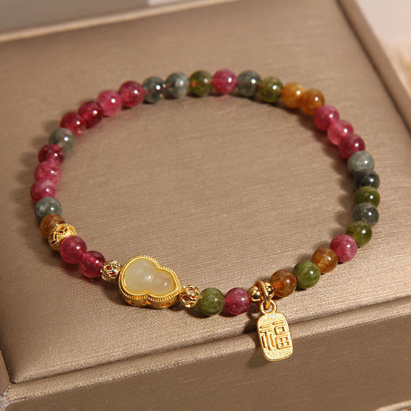 Buddha Stones Tourmaline Colorful Stone Fu Character Positive Bracelet