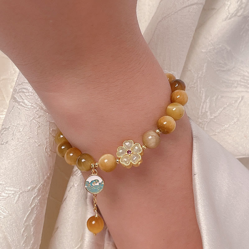 Buddha Stones Natural Golden Tiger Eye Bell Flower Courage Bracelet