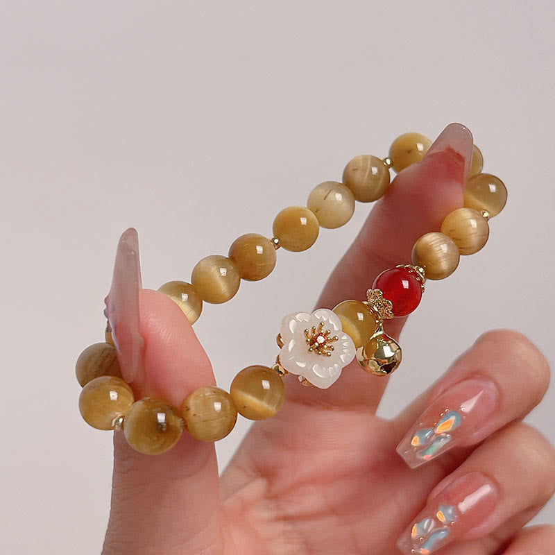 Buddha Stones Natural Golden Tiger Eye Bell Flower Courage Bracelet
