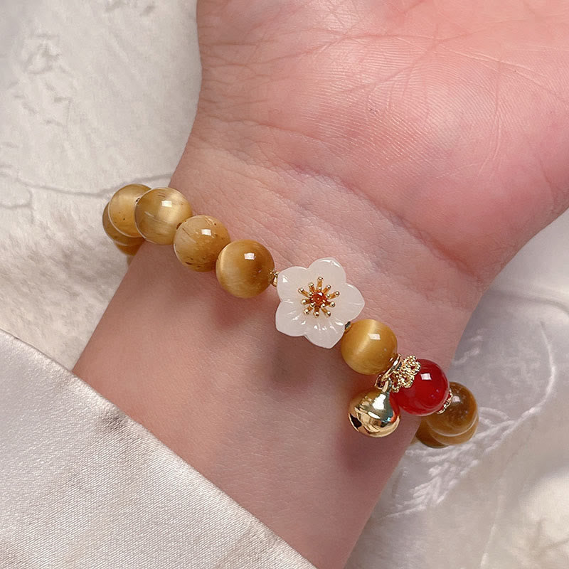 Buddha Stones Natural Golden Tiger Eye Bell Flower Courage Bracelet