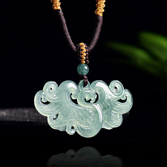 Buddha Stones Chinese Phoenix Jade Luck Necklace String Pendant