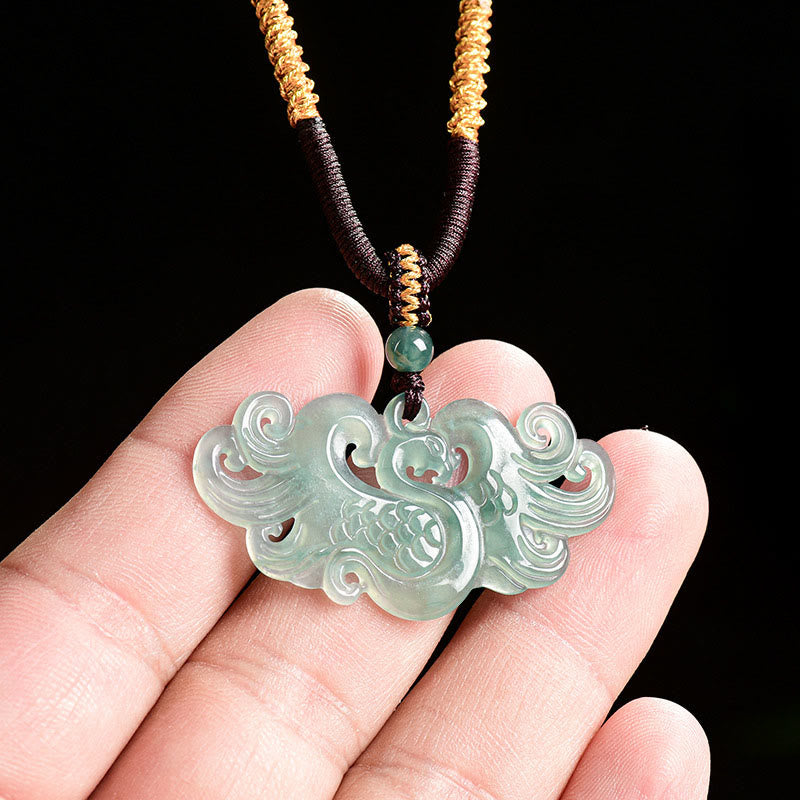 Buddha Stones Chinese Phoenix Jade Luck Necklace String Pendant