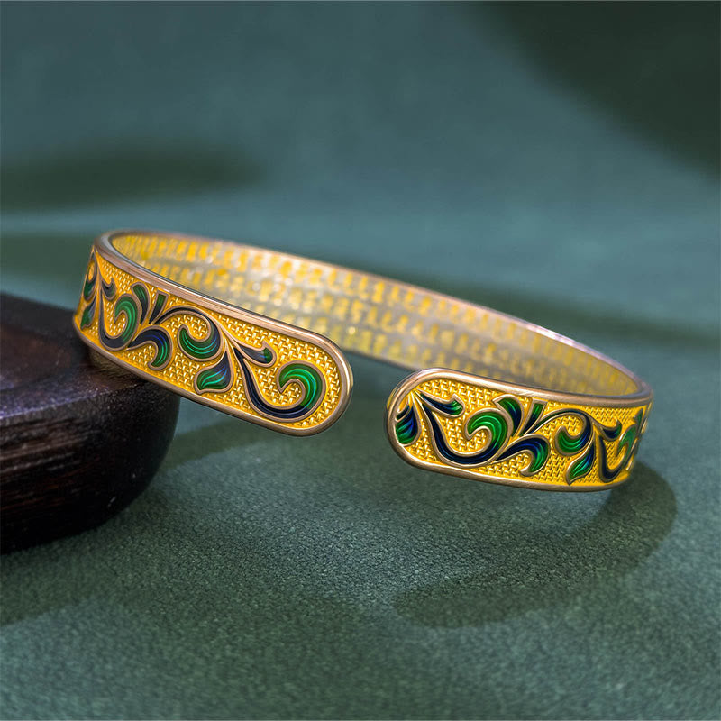 Buddha Stones Petal Vines Entwine Branches Copper Balance Open Adjustable Bracelet Bangle