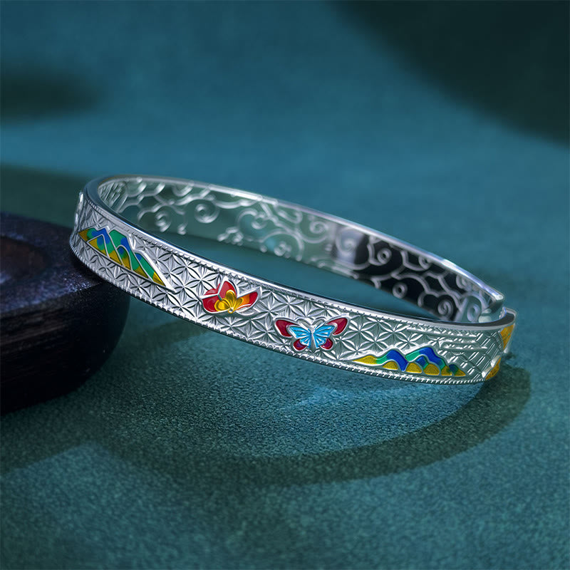 Buddha Stones Sun Butterfly Pattern Copper Enamel Love Open Adjustable Bracelet Bangle