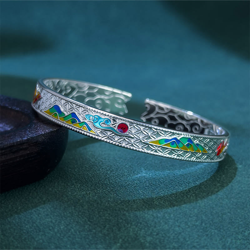 Buddha Stones Sun Butterfly Pattern Copper Enamel Love Open Adjustable Bracelet Bangle