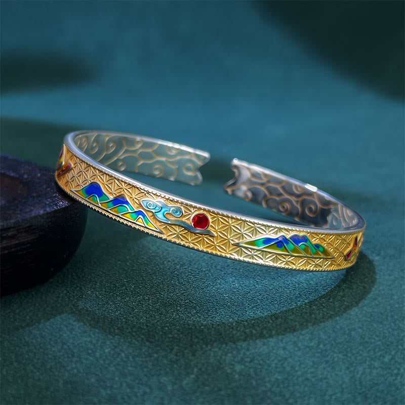 Buddha Stones Sun Butterfly Pattern Copper Enamel Love Open Adjustable Bracelet Bangle