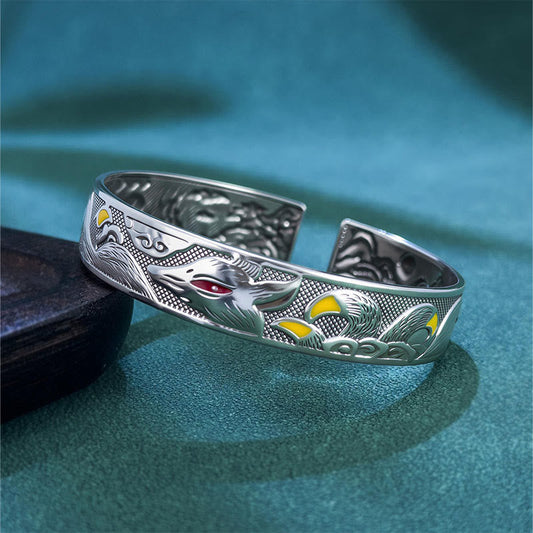 Buddha Stones Copper Nine Tailed Fox Protection Open Adjustable Bracelet Bangle