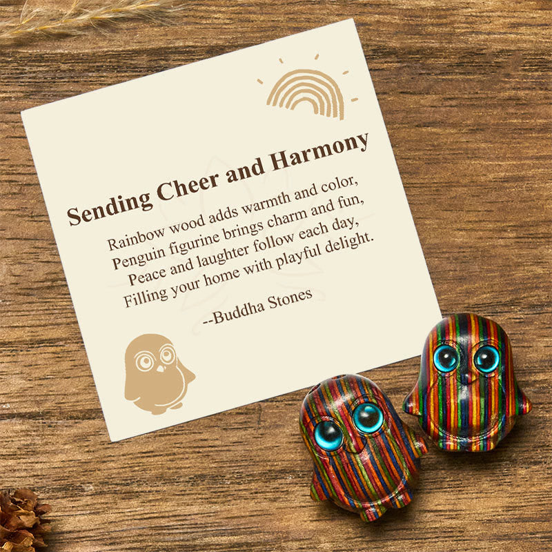 Buddha Stones "Sending Cheer and Harmony" 2Pcs Mini Penguin Decoration Includes Gift Message Card