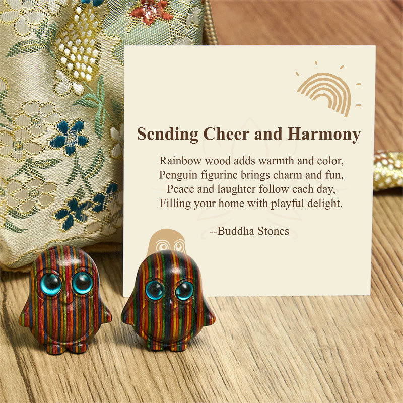 Buddha Stones "Sending Cheer and Harmony" 2Pcs Mini Penguin Decoration Includes Gift Message Card