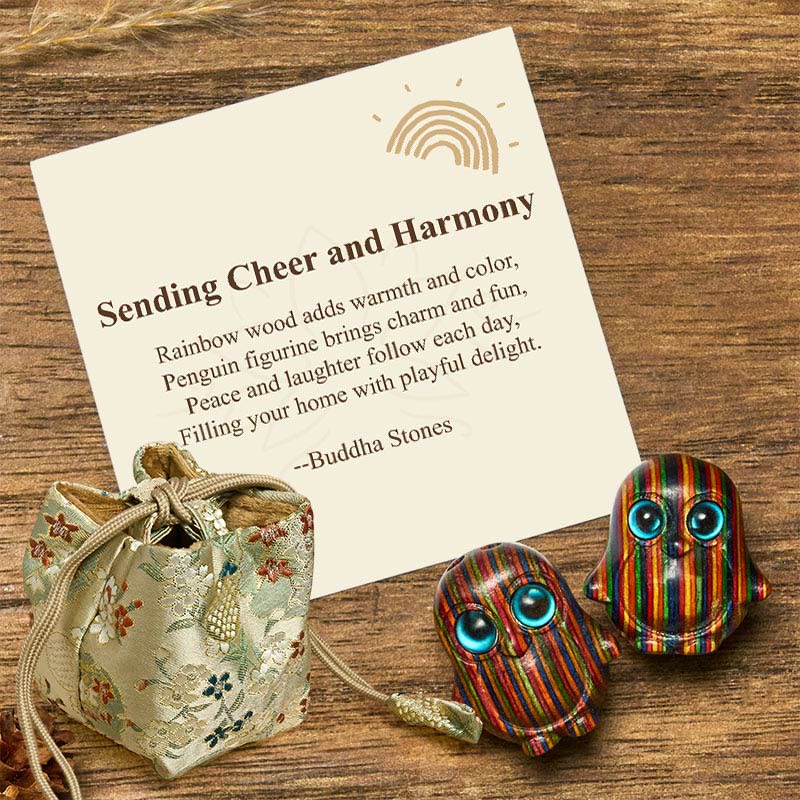 Buddha Stones "Sending Cheer and Harmony" 2Pcs Mini Penguin Decoration Includes Gift Message Card
