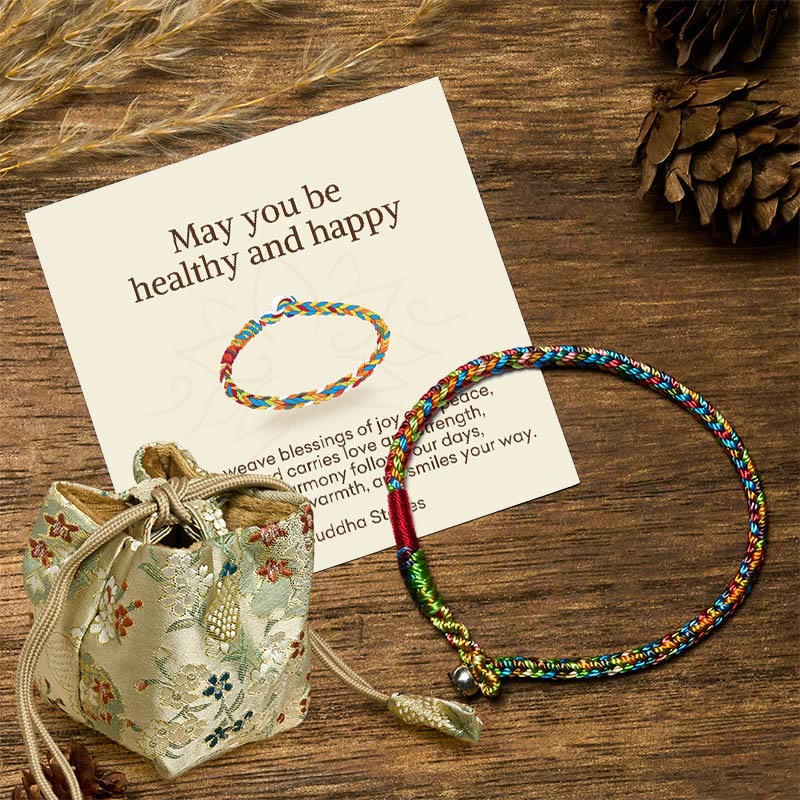 Buddha Stones "May you be healthy and happy" Lucky Multicolored Bracelet Includes Gift Message Card