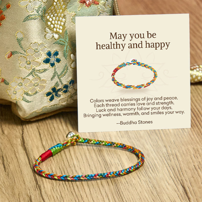 Buddha Stones "May you be healthy and happy" Lucky Multicolored Bracelet Includes Gift Message Card