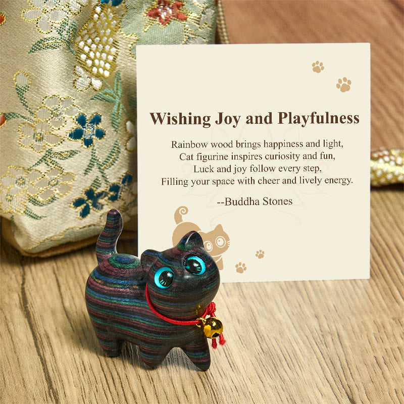 Buddha Stones "Wishing Joy and Playfulness"Colored Sandalwood Cat Decor Includes Gift Message Card