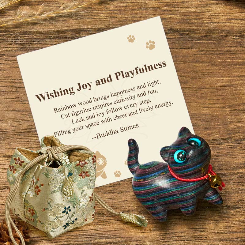 Buddha Stones "Wishing Joy and Playfulness"Colored Sandalwood Cat Decor Includes Gift Message Card