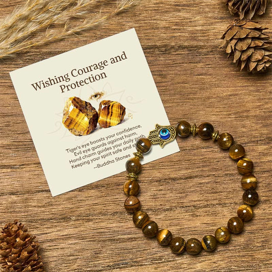 Buddha Stones "Wishing Courage and Protection" Tiger Eye Bracelet Includes Gift Message Card
