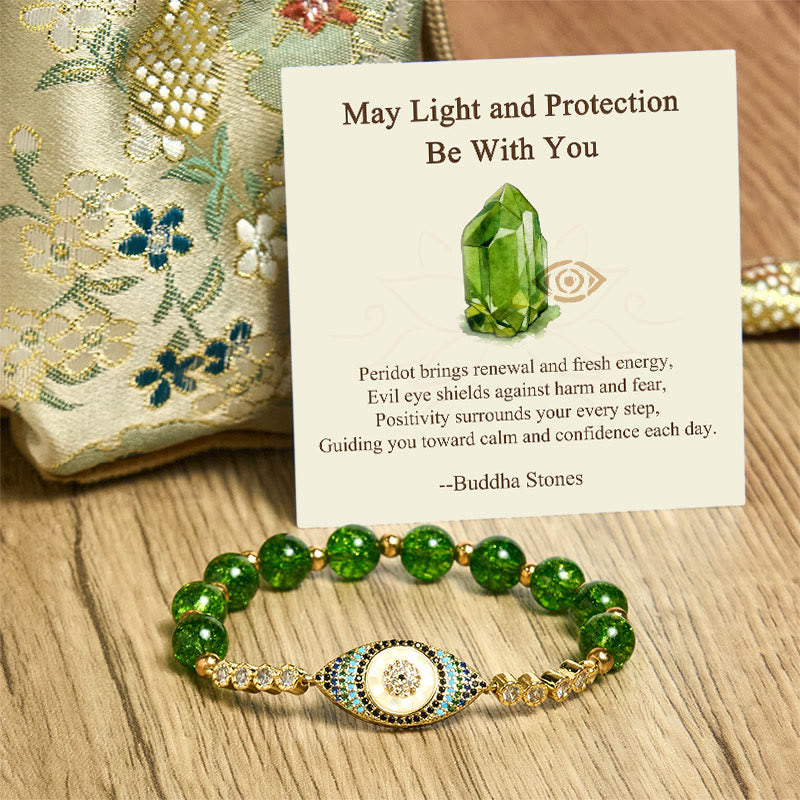 Buddha Stones "May Light and Protection Be With You" Peridot Bracelet Includes Gift Message Card