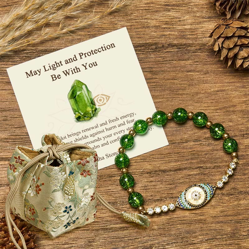 Buddha Stones "May Light and Protection Be With You" Peridot Bracelet Includes Gift Message Card