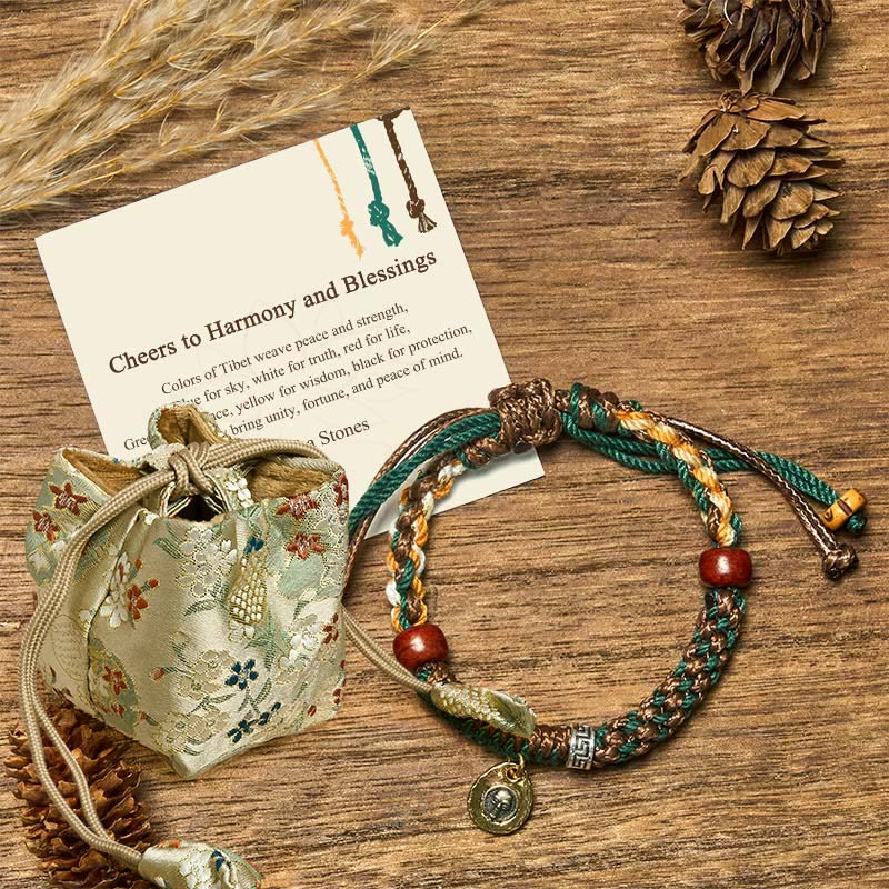 Buddha Stones "Cheers to Harmony and Blessings" Tibetan Rope Bracelet Includes Gift Message Card
