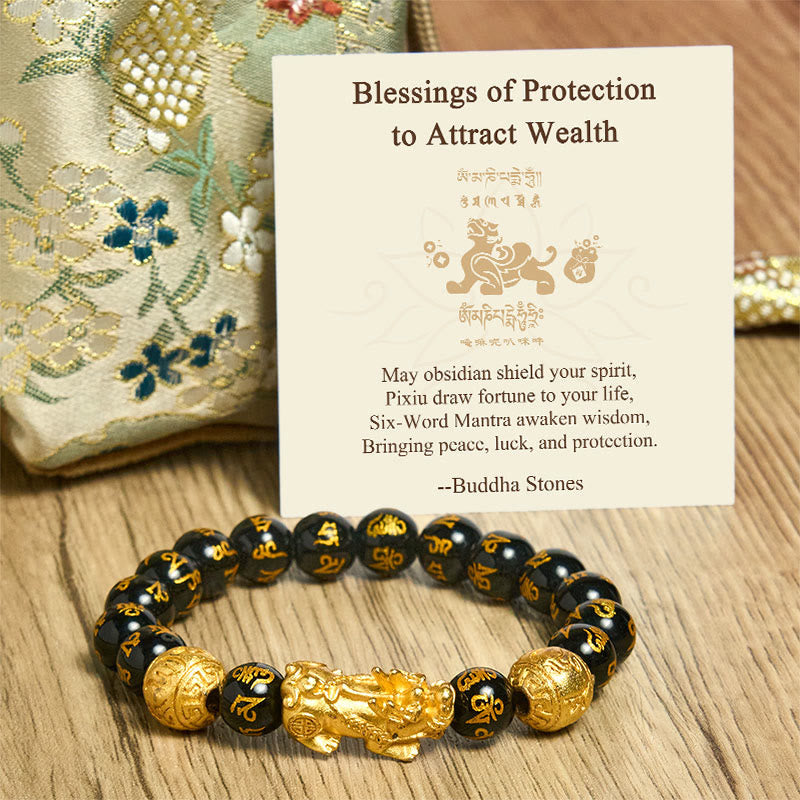 Buddha Stones "Blessings of Protection to Attract Wealth" PiXiu Bracelet Includes Gift Message Card