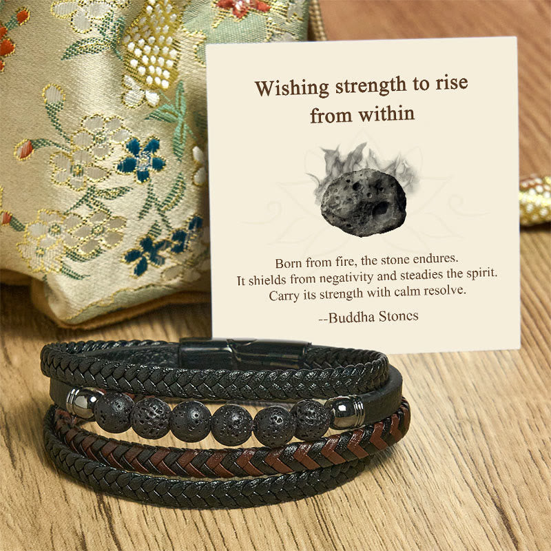 Buddha Stones "Wishing Strength to Rise from Within" Lava Rock Bracelet Includes Gift Message Card