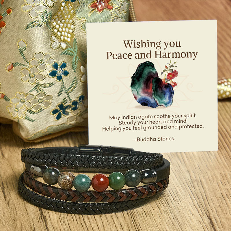 Buddha Stones "Wishing You Peace and Harmony" Indian Agate Bracelet Includes Gift Message Card