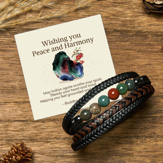 Buddha Stones "Wishing You Peace and Harmony" Indian Agate Bracelet Includes Gift Message Card