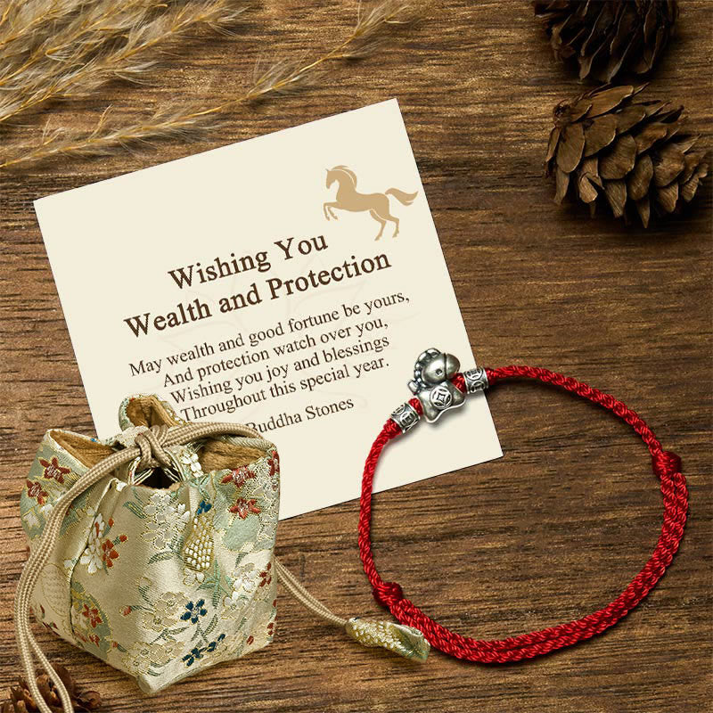 Buddha Stones "Wishing You Wealth and Protection" Year of the Horse String Includes Gift Message Card