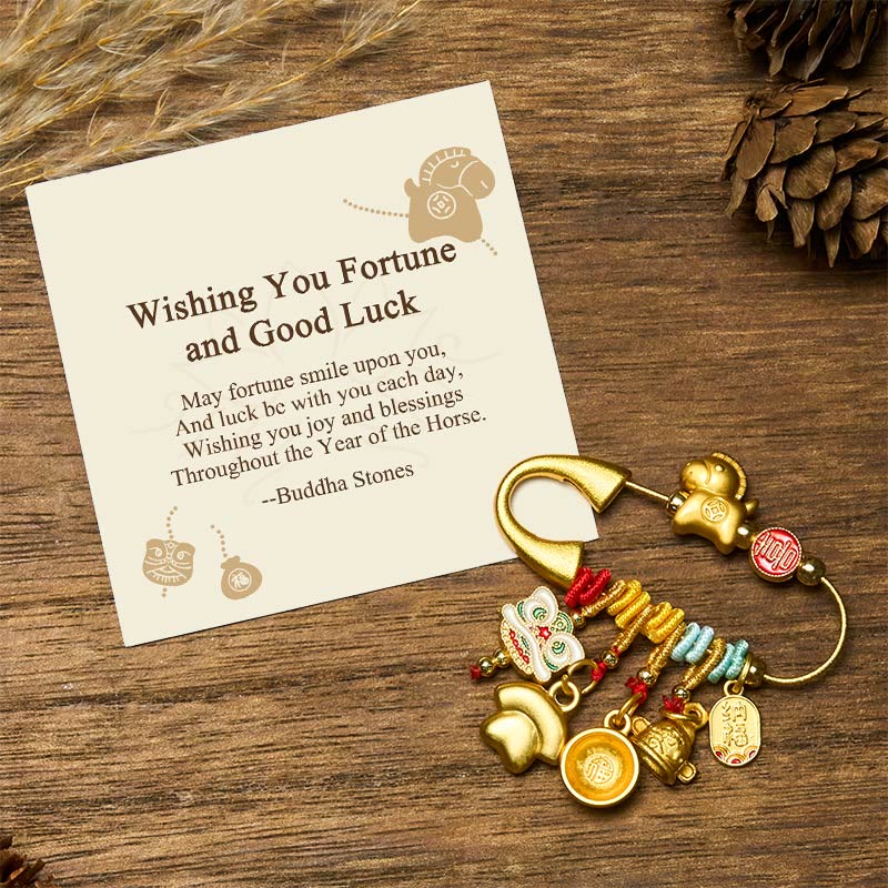 Buddha Stones "Wishing You Fortune and Good Luck" Year of the Horse Brooch Includes Gift Message Card