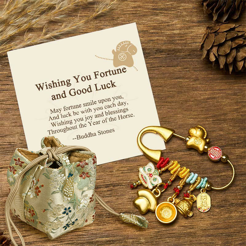Buddha Stones "Wishing You Fortune and Good Luck" Year of the Horse Brooch Includes Gift Message Card