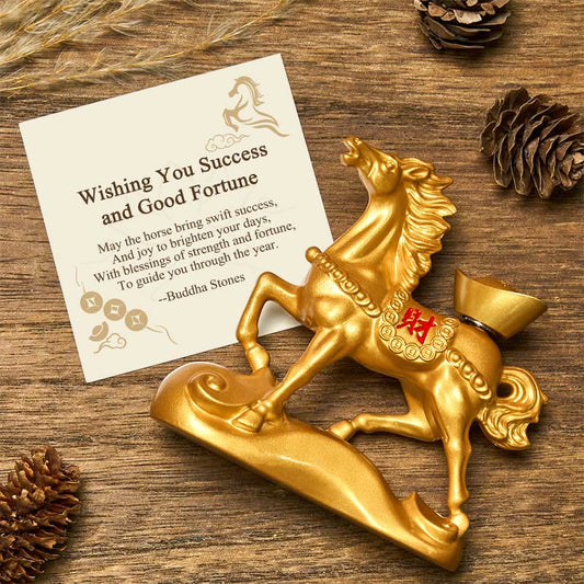 Buddha Stones "Wishing You Success and Good Fortune" Year of the Horse Decor Includes Gift Message Card