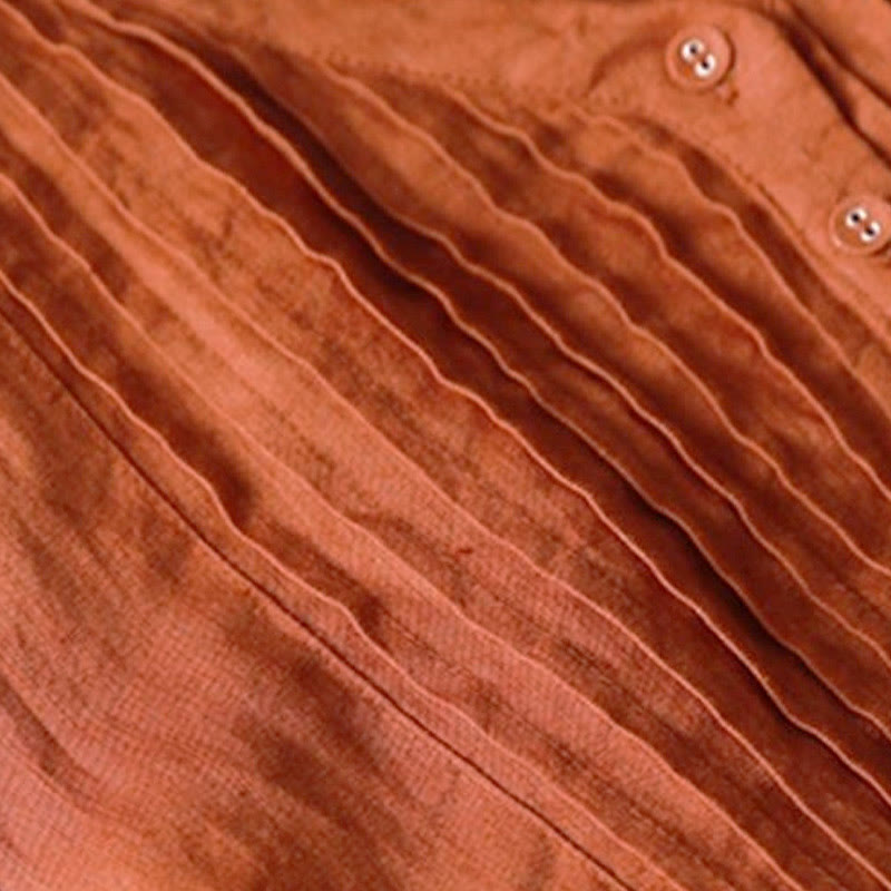 Buddha Stones Casual Plain Accordion Pleats V-neck Half Sleeve Design Midi Dress With Pockets