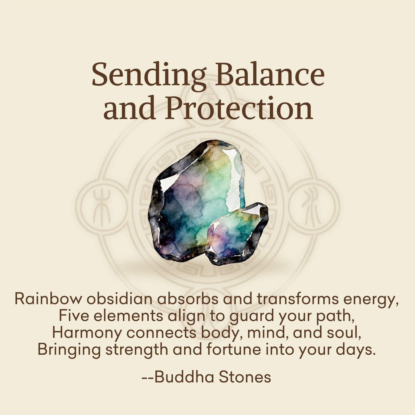 Buddha Stones "Sending Balance and Protection" Rainbow Obsidian Bracelet Includes Gift Message Card