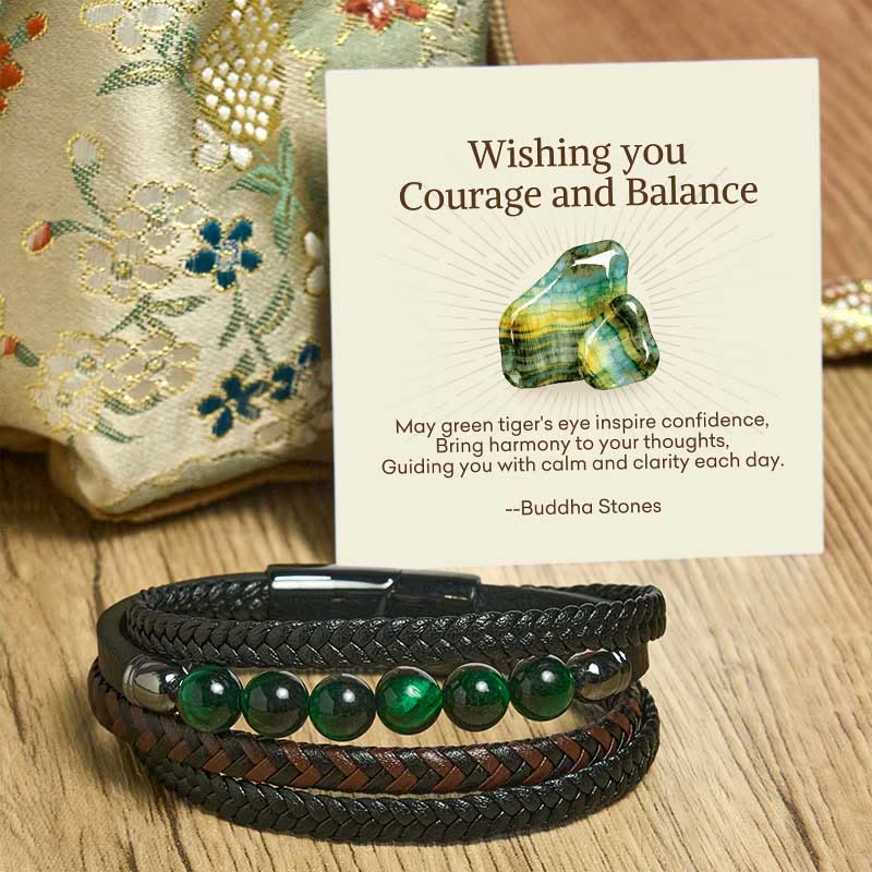 Buddha Stones "Wishing You Courage and Balance" Green Tiger Eye Bracelet Includes Gift Message Card