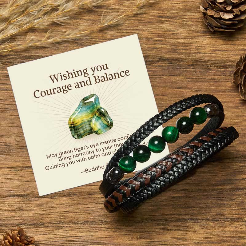 Buddha Stones "Wishing You Courage and Balance" Green Tiger Eye Bracelet Includes Gift Message Card