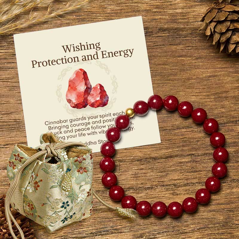 Buddha Stones "Wishing Protection and Energy" Cinnabar Bracelet Includes Gift Message Card